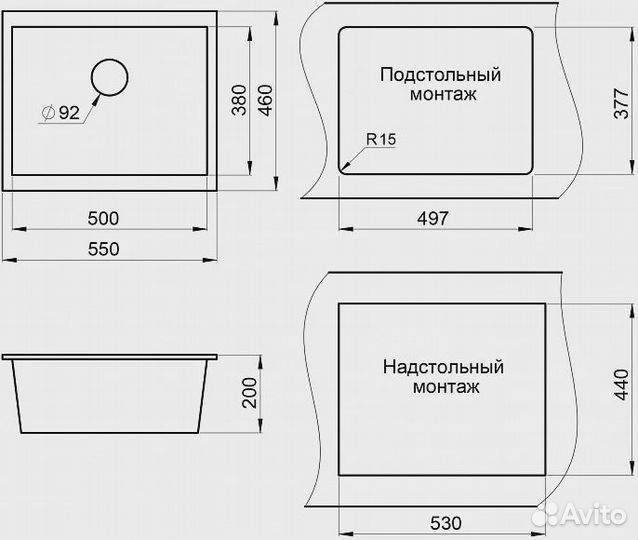 Кухонная мойка granula (5551, турмалин)