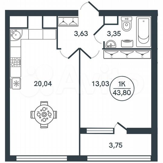 1-к. квартира, 43,8 м², 9/17 эт.