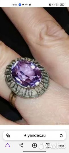 Серебряное кольцо и серьги СССР875 александрит