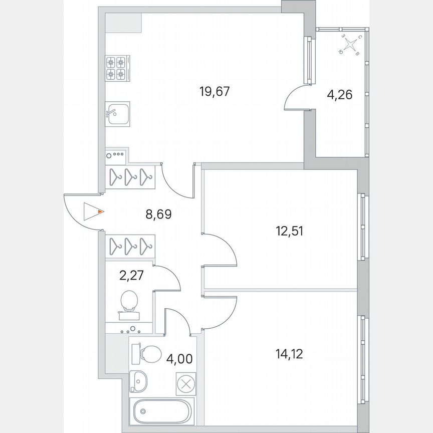 2-к. квартира, 63,4 м², 2/8 эт.
