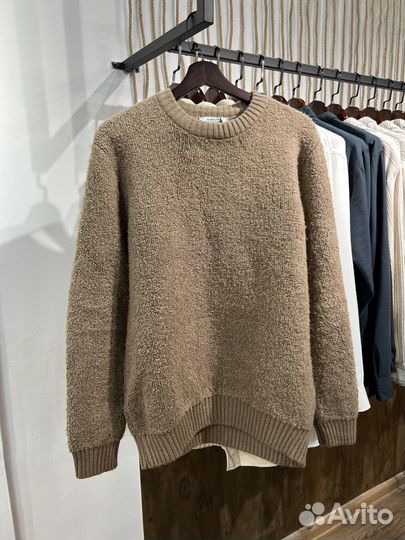 Свитер Турция вязанный, букле, черный и бежевый