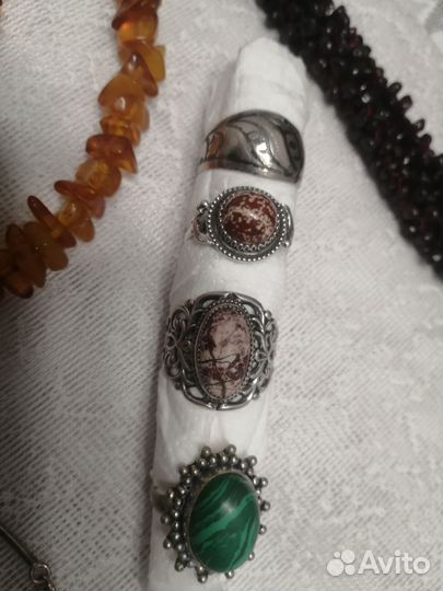 Бусы янтарь, брошь СССР, старое кольцо, кубачи