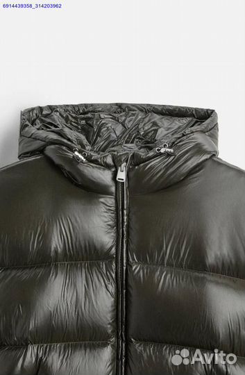 Пуховик Zara x Moncler Глянцевый Хаки (Арт.65418)