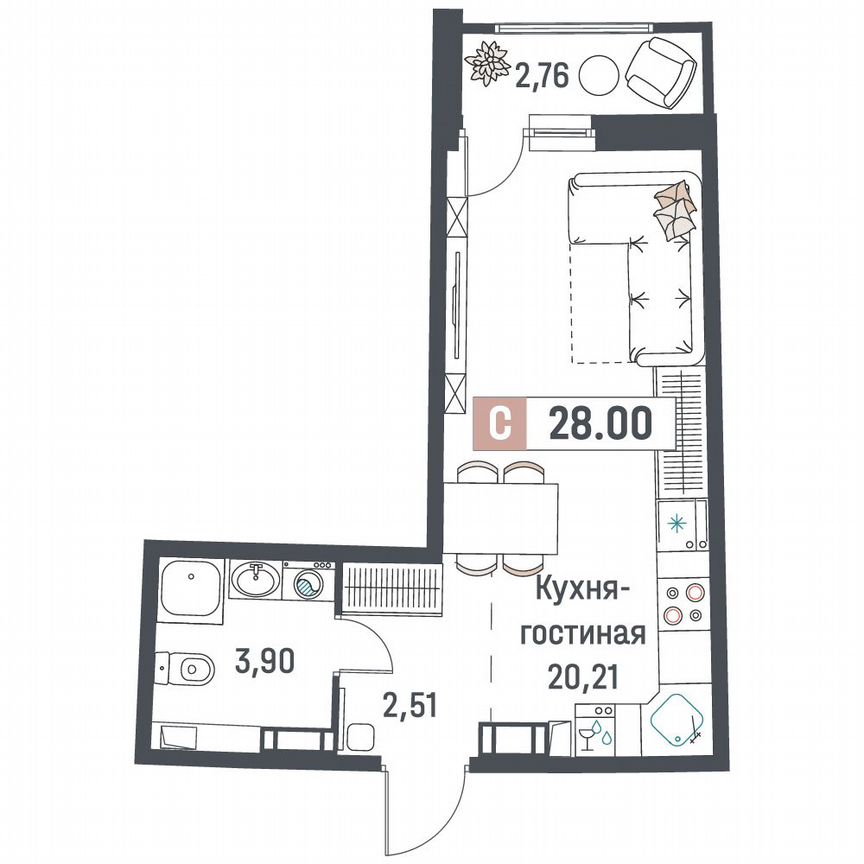 Квартира-студия, 28 м², 16/18 эт.