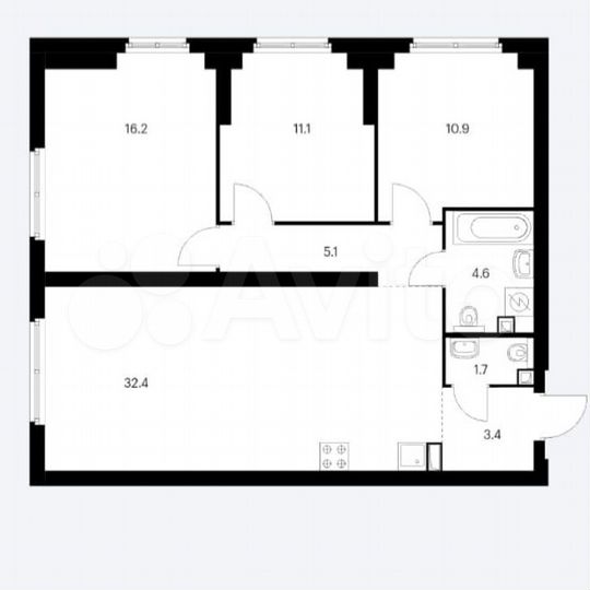 3-к. квартира, 85,4 м², 28/32 эт.