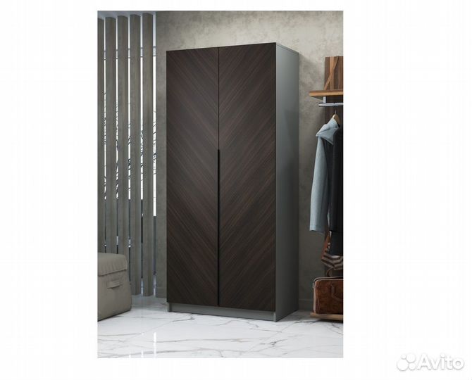 Борн Шкаф Шиншилла Серая матовая Шпон орех морёный