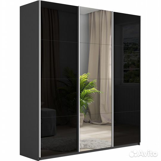 Шкаф-купе Прайм 3-х дверный (Черное стекло, Белое