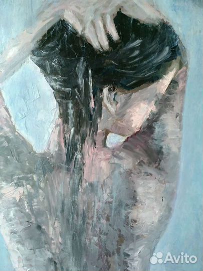 Картина маслом на оргалите,фигура девушки