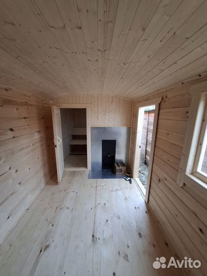 Готовая баня из бруса 2.3 x 8 м. перевозная
