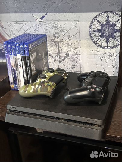 Sony playstation 4 slim 1tb с играми, 2 джойстика