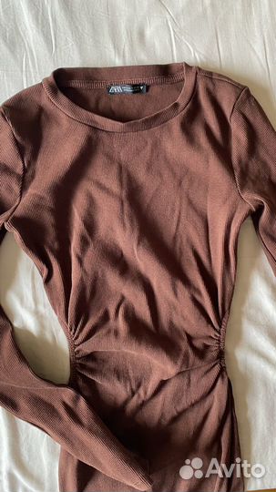 Платье Zara коричневое облегающеев рубчик S