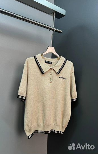 Женское поло Miu Miu бежевое