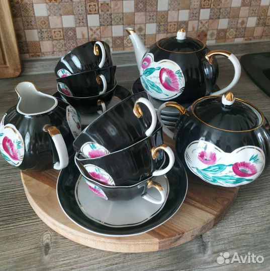 Чайный сервиз СССР дулево маки новый 6 персон