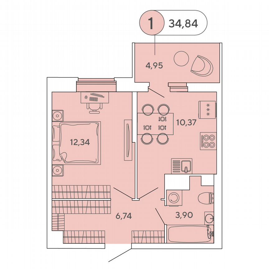 1-к. квартира, 34,8 м², 8/12 эт.