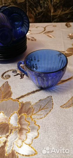 Ваза конфетница из синего стекла