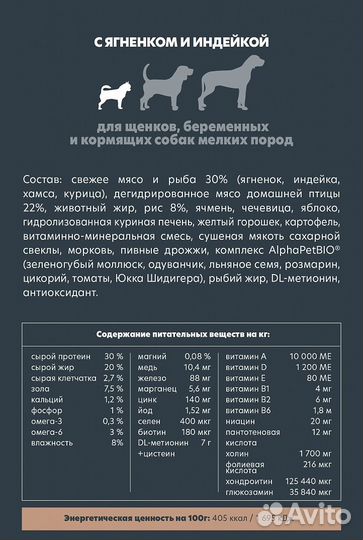AlphaPet сухой корм д/щенков, ягнен/индейка, 1,5кг