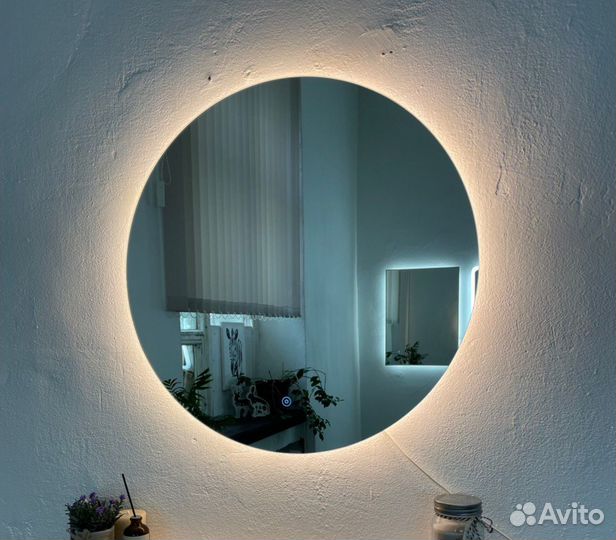 Парящее зеркало с Led подсветкой круглое