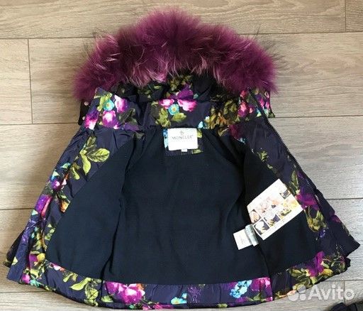 Куртка зимняя Moncler синяя цветы (86, 104)