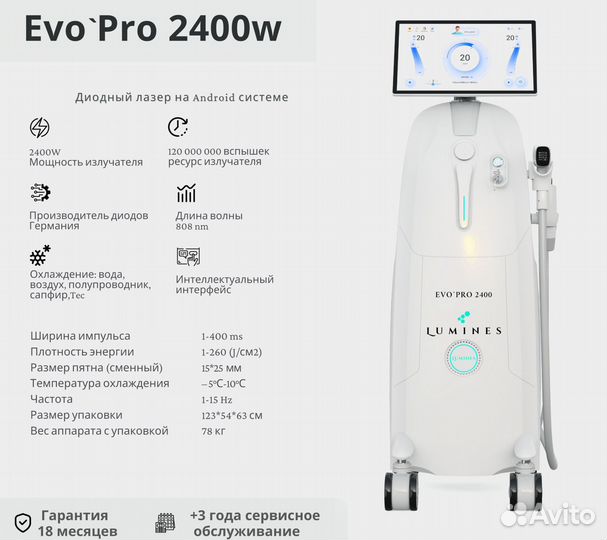 Диодный лазер для эпиляции Lumines Эво Про 2400в