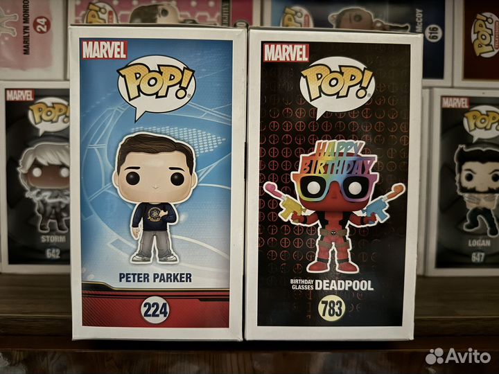 Peter Parker 224, Deadpool 783. Funko Pop