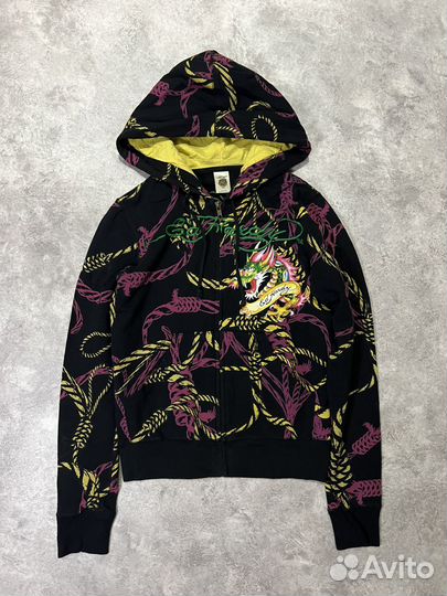 Оригинал Ed Hardy Christian Audigier Y2K Зип Худи