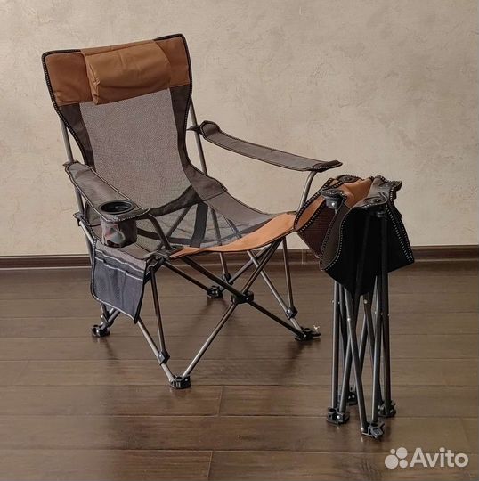 Стул шезлонг с подставкой под ноги туристический