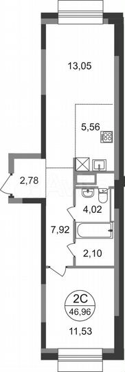2-к. квартира, 47 м², 7/22 эт.