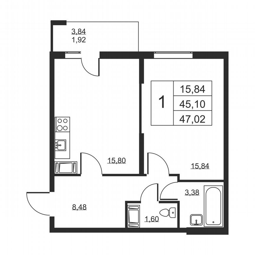 1-к. квартира, 47 м², 18/19 эт.