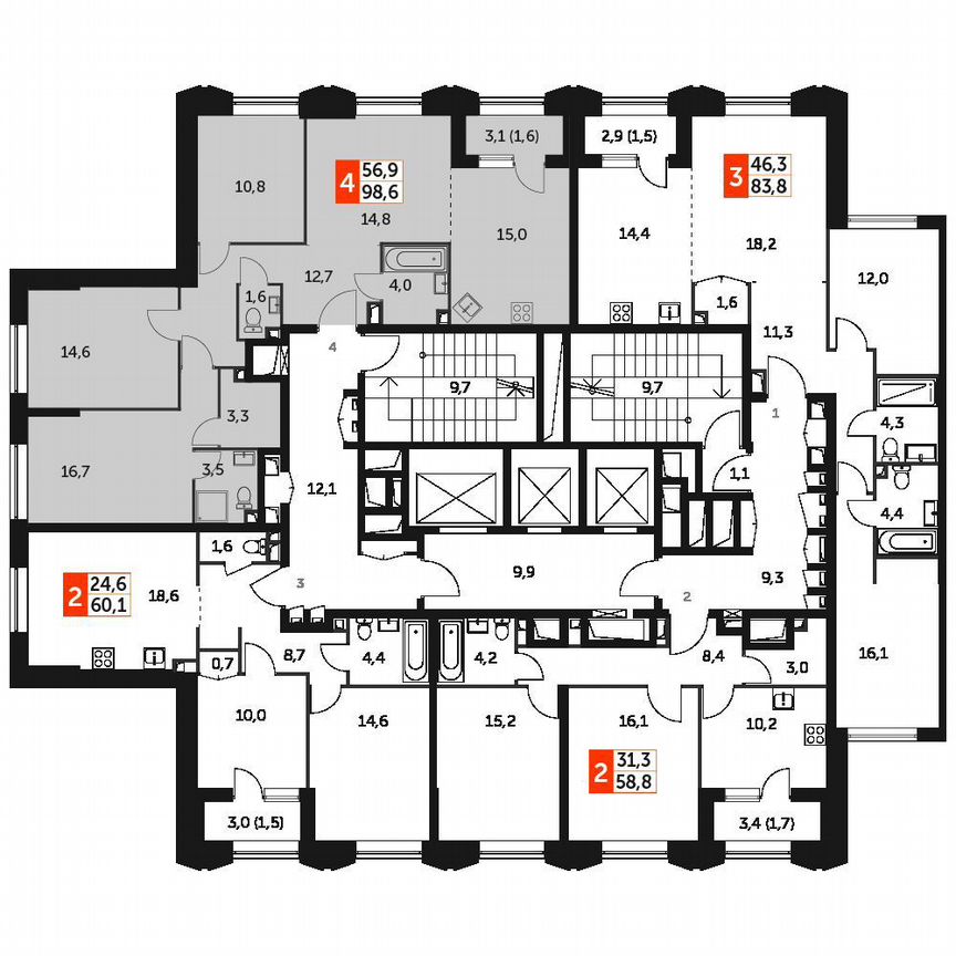 3-к. квартира, 98,6 м², 25/25 эт.