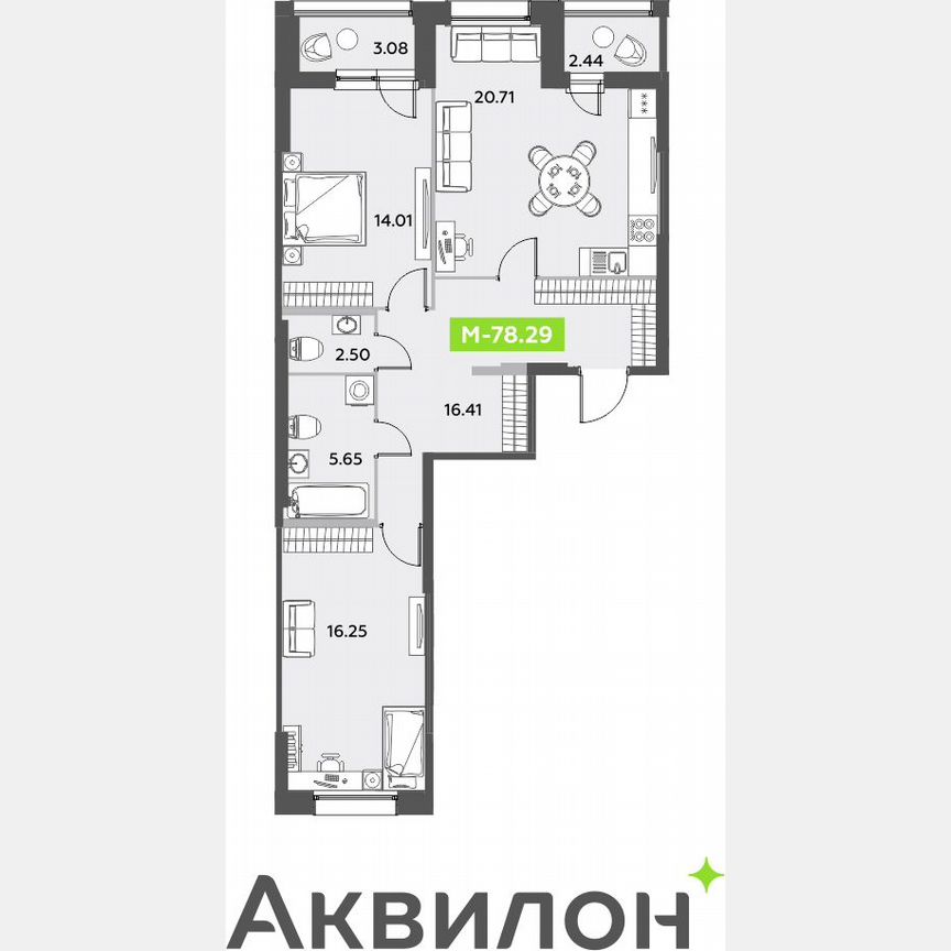 2-к. квартира, 78,3 м², 1/12 эт.