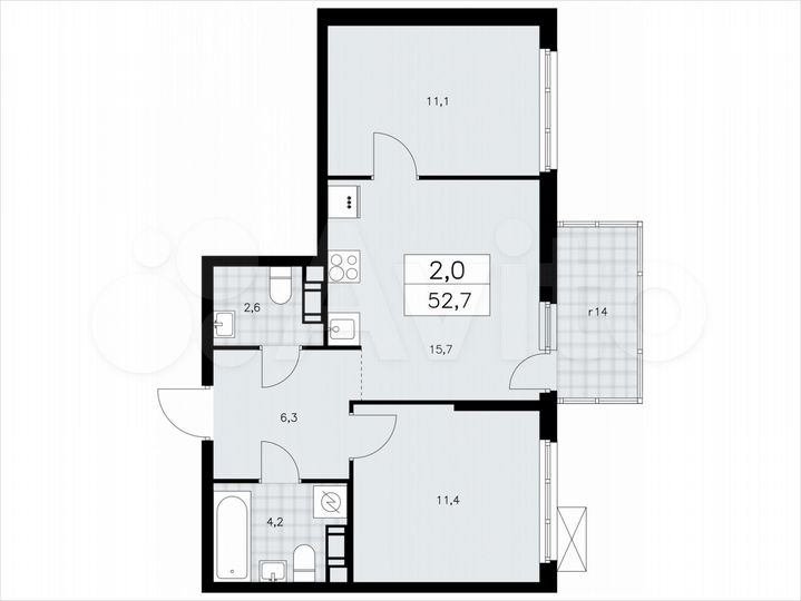 2-к. квартира, 52,7 м², 11/11 эт.