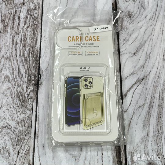 Чехол с карманом для iPhone 15 Plus прозрачный