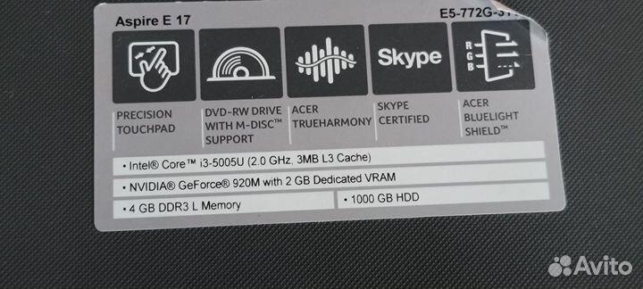 Огромный Acer core i3-5005/4gb/2gb/1tb