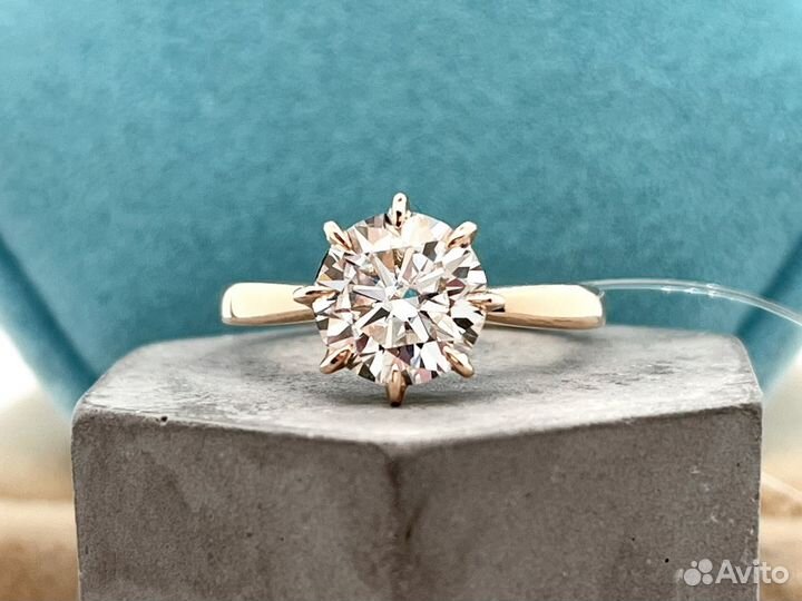 Шикарное золотое кольцо 2.0ct Муассанит D FL