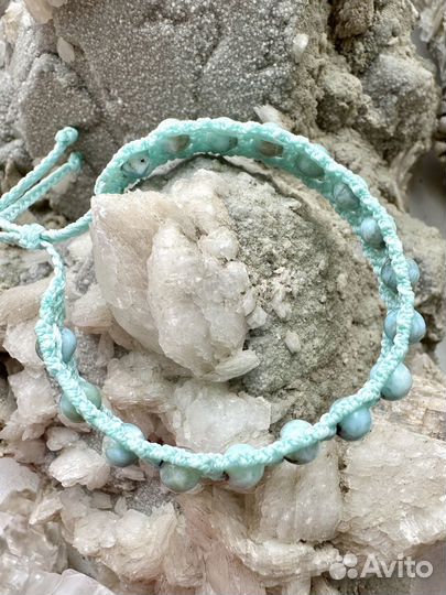 Ларимар браслет плетеный в технике макраме