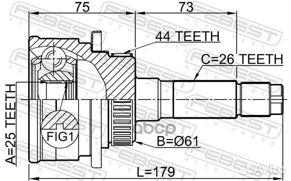 ШРУС наружный 25x61x26 mazda BT-50 2006- 0510-b