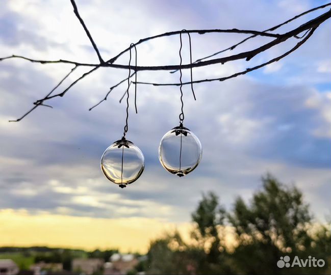 Серьги из выдувных стекляных шаров