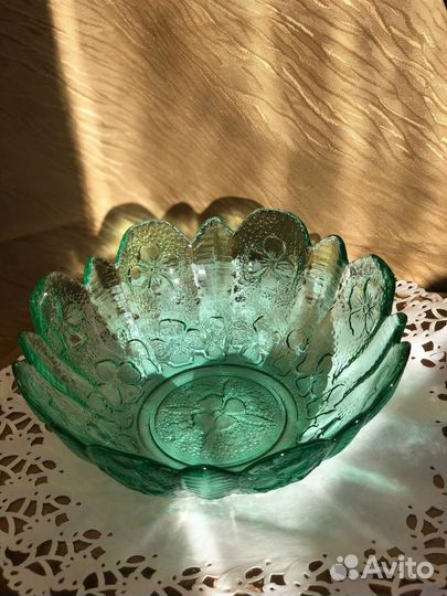Салатник цветное стекло СССР зеленый
