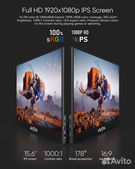 Портативный игровой монитор arzopa 16.1