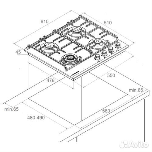 Варочная панель газовая Kuppersberg FG 63 W