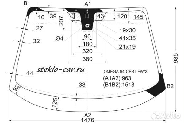 Стекло лобовое Opel Omega B 4D Sed \ 5D Caravan (дд) 1994-03 KMK 1478*967