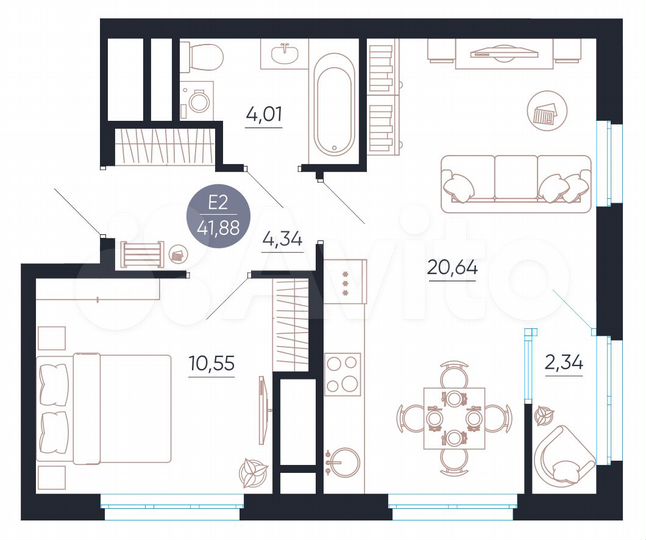 1-к. квартира, 41,9 м², 22/25 эт.