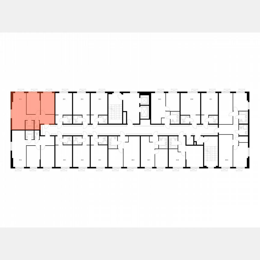 2-к. апартаменты, 57,4 м², 2/14 эт.