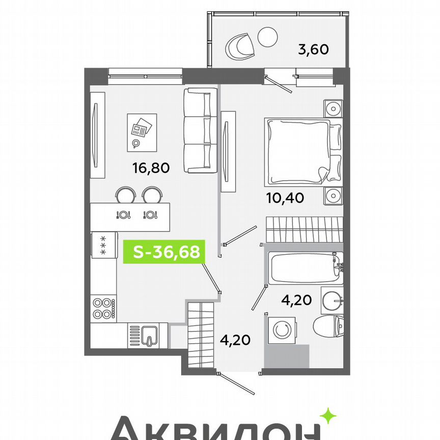 1-к. квартира, 36,7 м², 8/12 эт.