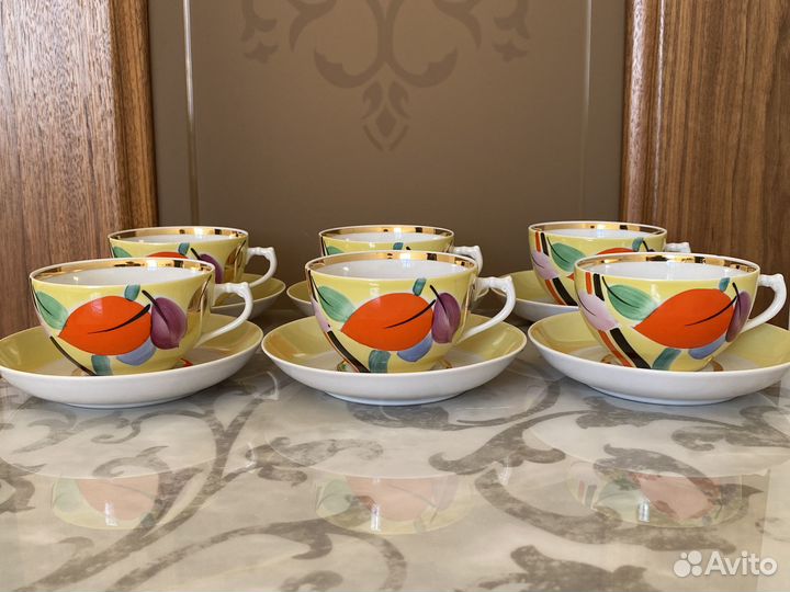 Винтажные чайные пары Крытье Роспись Сервиз Листья