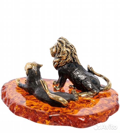 Фигурка Лев с львицей (латунь, янтарь) A2134170