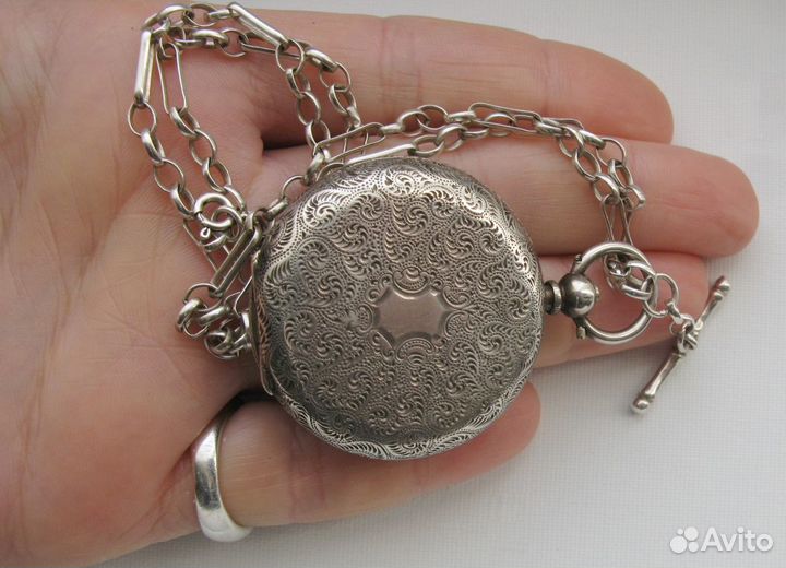Антикварный Часовой Локет и Цепь Серебро Швейцария