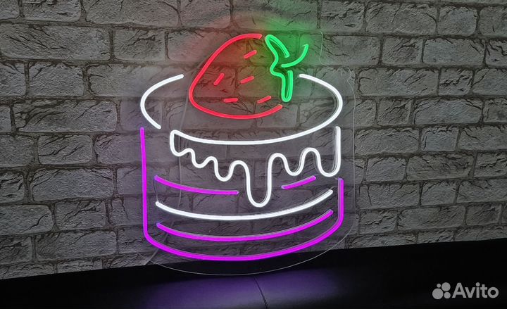 Неоновая вывеска торт (тортик) 45 х 50 см