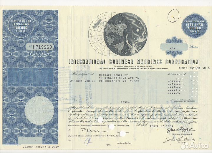 США, IBM corporation (IT-компания) акция 1960-70гг