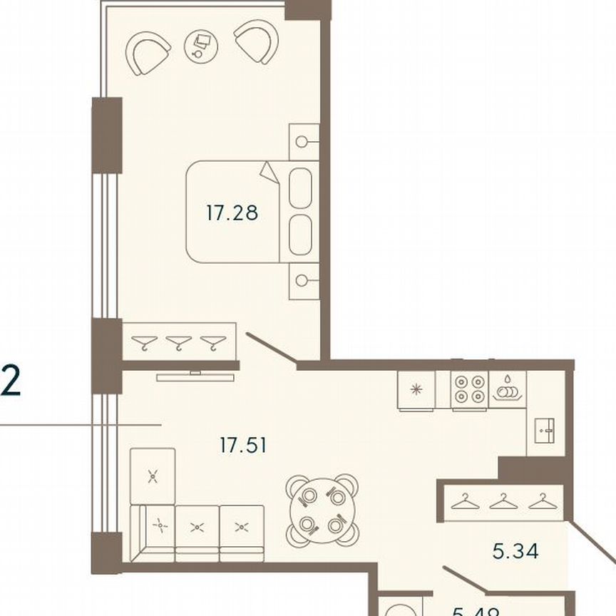 1-к. апартаменты, 45,6 м², 5/8 эт.